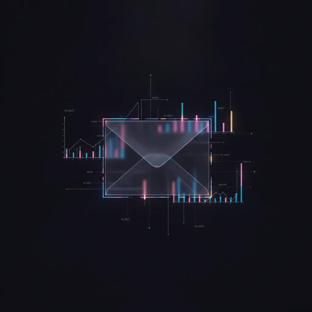 Translucent envelope floating against faint glowing chart lines