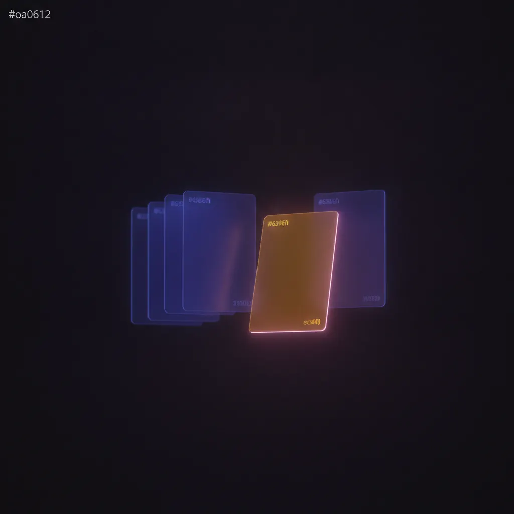 Stacked translucent survey response cards floating in dark space with one amber card pulled forward