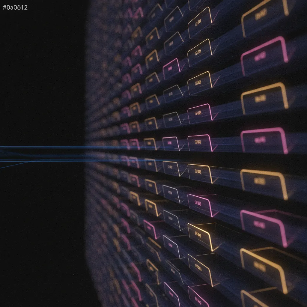 Wall of translucent indigo request cards stacked into an intake queue on a dark backdrop, foreground cards glowing amber with pink triage-tag halos, thin blue signal threads drifting from CRM logos and Gong tags into the stack and tapering unresolved