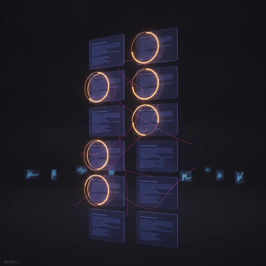 Deep indigo courtroom-like void with 34 translucent contract tiles suspended in a stalled queue, six amber SLA-countdown halos glowing around DPA cards near the front, thin pink redline threads weaving between the tiles and blue signature blocks floating unreached at the horizon